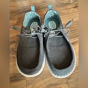 Hey Dude Black Flats with White Stitching